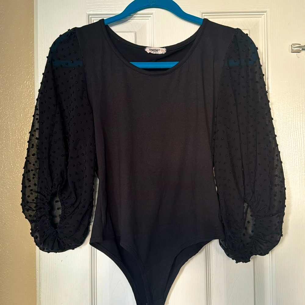 Long Sleeve Bodysuit- sheer dot mesh